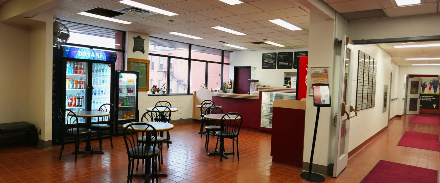 Cafe seating at the Hamilton Downtown Family YMCA